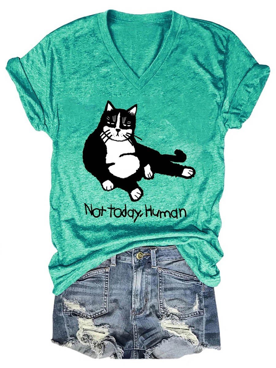 Not Today Human Cat Women's V-Neck T-Shirt - Outlets Forever