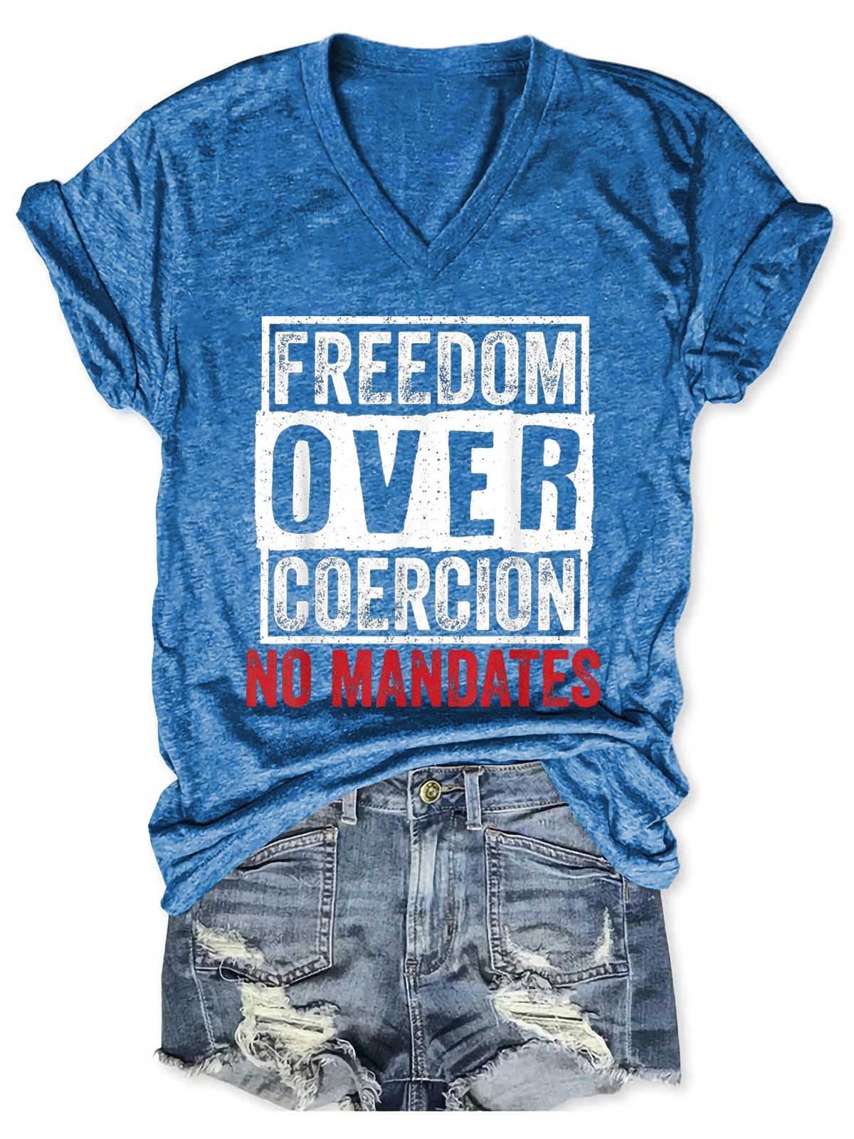 Women Freedom Over Coercion No Mandates No Vaccine Anti Vaccine V-Neck T-Shirt - Outlets Forever