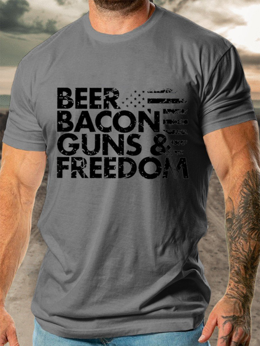 Men's Beer Bacon Guns And Freedom Beer Funny T-Shirt - Outlets Forever