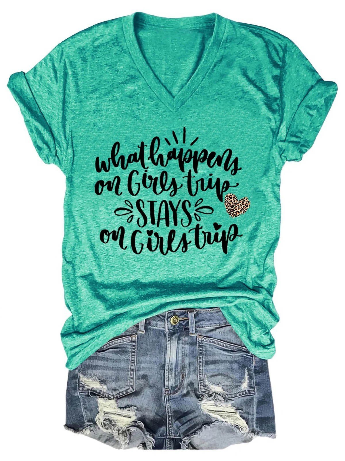 Women's What Happens On Girl Trip Stays On Girl Trip V-Neck T-Shirt - Outlets Forever