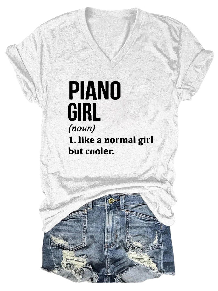 Women's Piano Girl Definition V-neck T-shirt - Outlets Forever