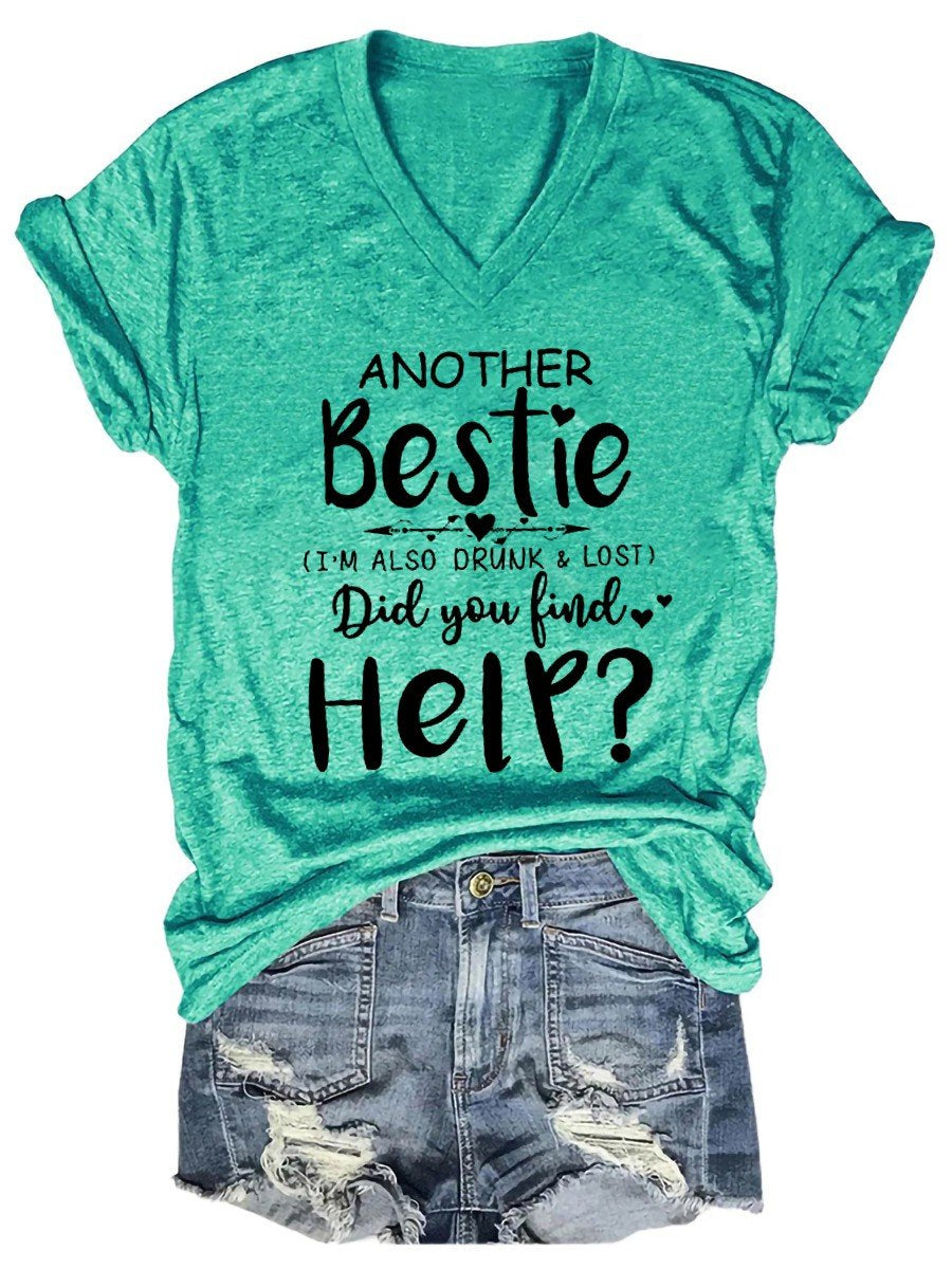 Women Another Bestie Funny V-Neck Tee - Outlets Forever