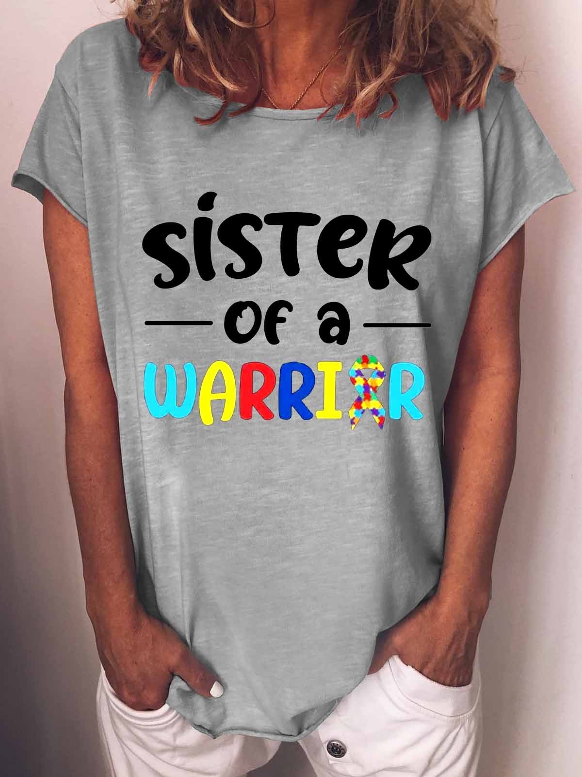 Women's Autism Family Sister Sister Of A Warrior Autism Awareness  T-Shirt - Outlets Forever