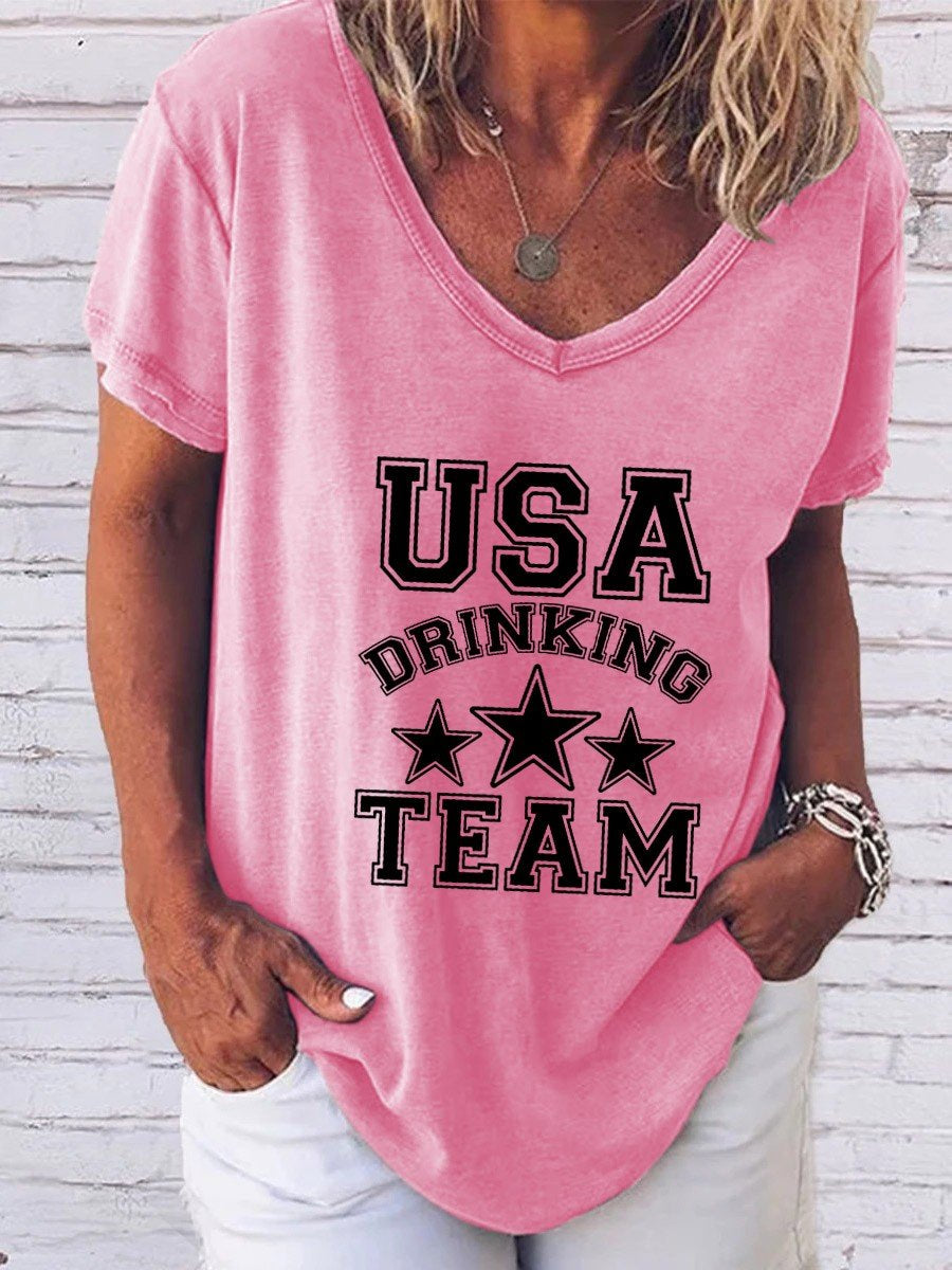 Women's Usa Drinking Team V-Neck T-Shirt - Outlets Forever