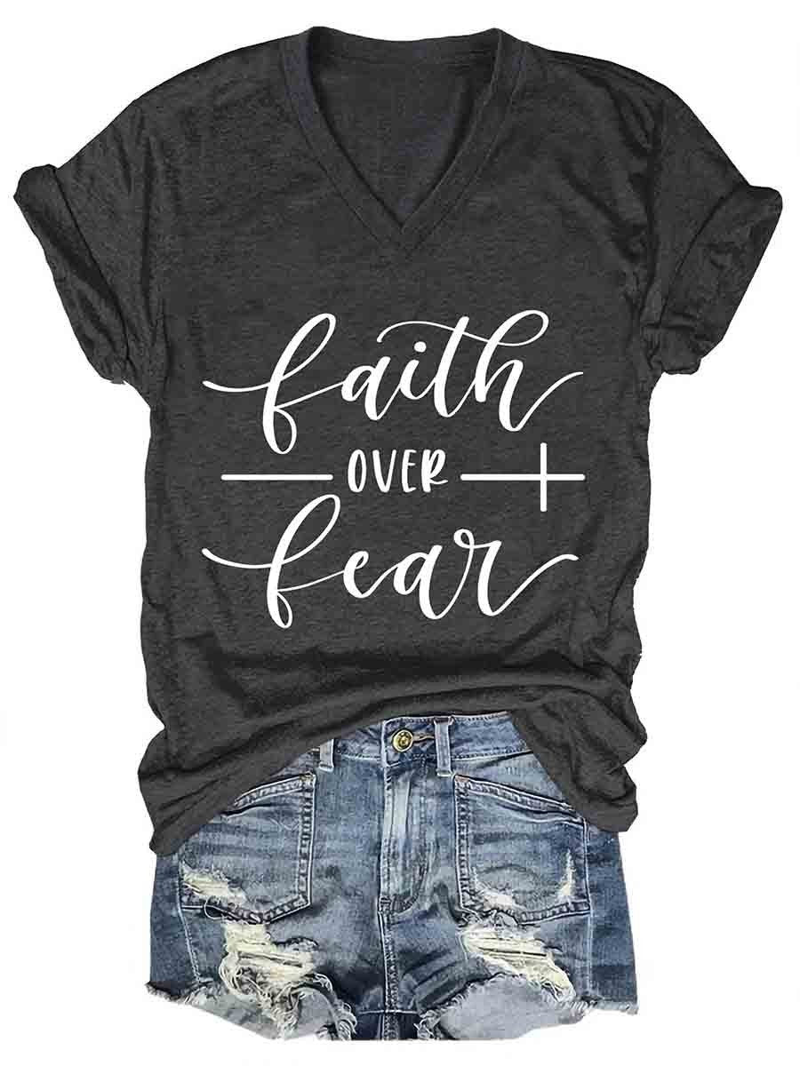 Faith Over Fear Women's V-Neck T-Shirt - Outlets Forever