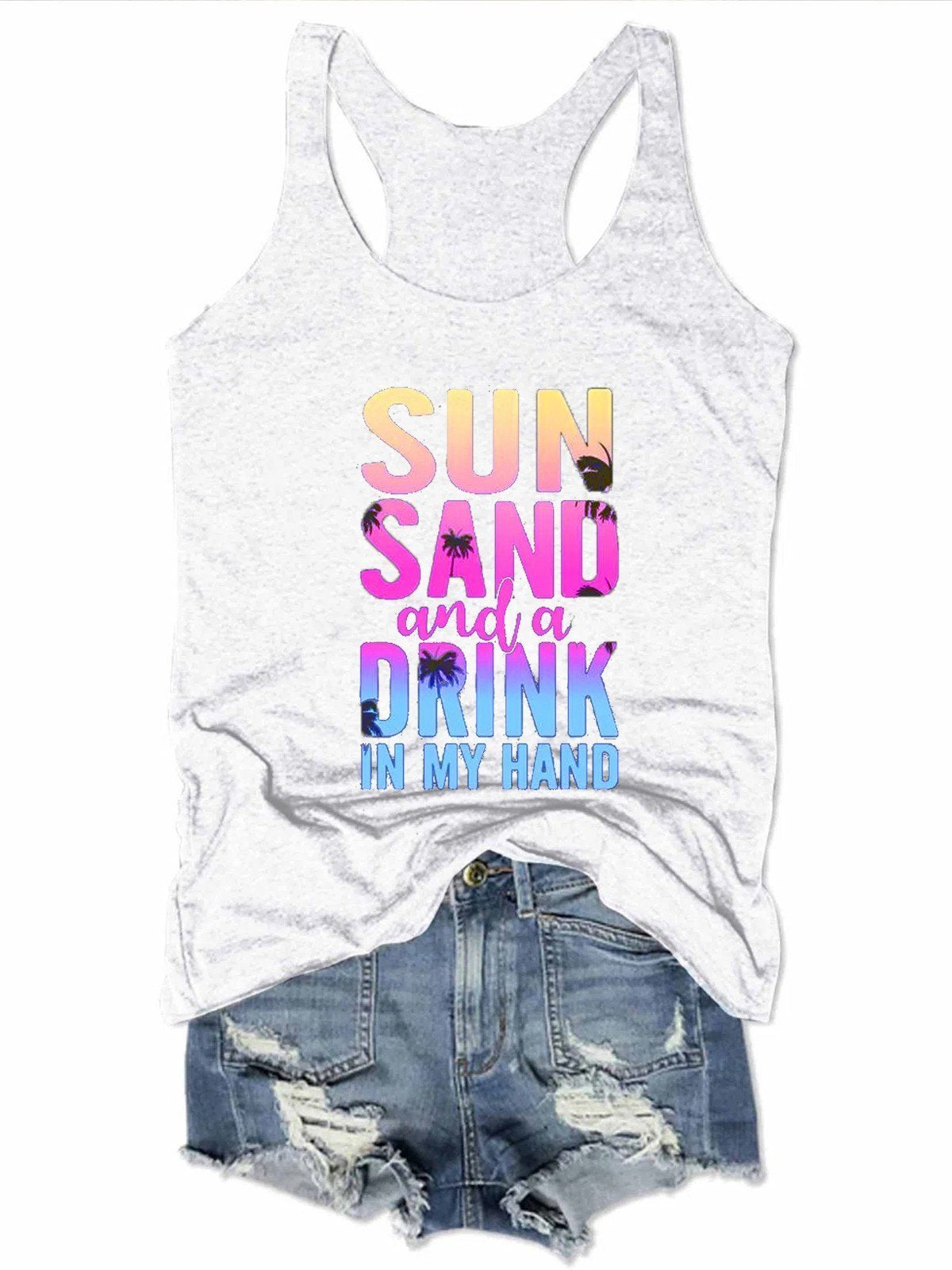 Sun Sand And A Drink In My Hand Women Tank Top - Outlets Forever