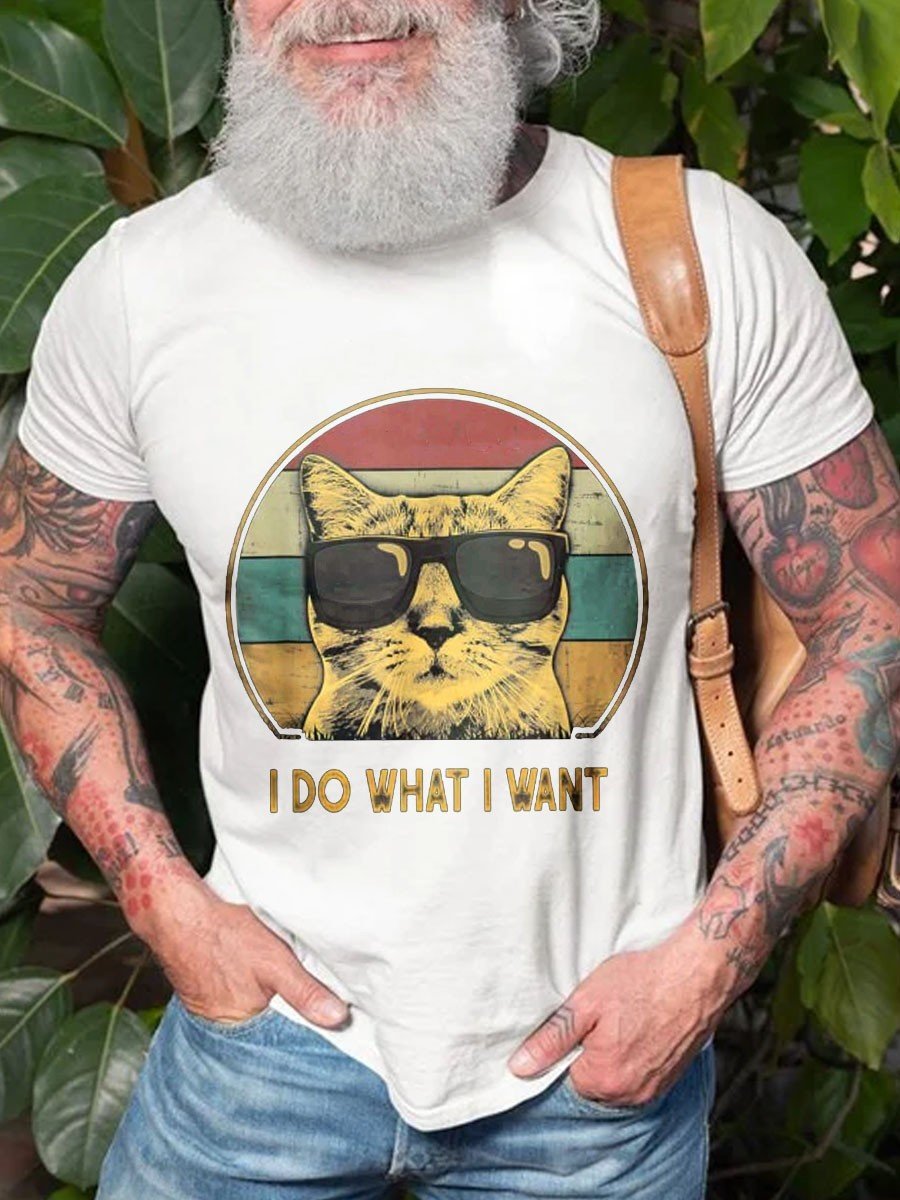 Men's Retro I Do What I Want Cat Funny Cat Lover Cotton T-shirt - Outlets Forever