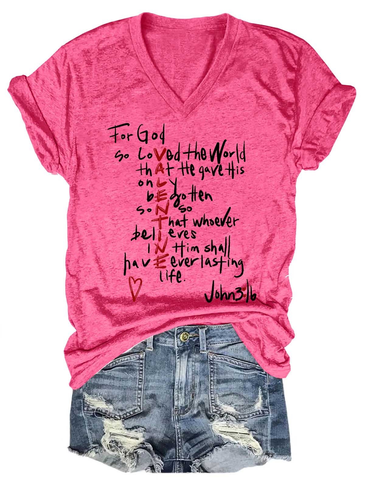 Women's For God So Loved Valentine V-Neck T-Shirt - Outlets Forever
