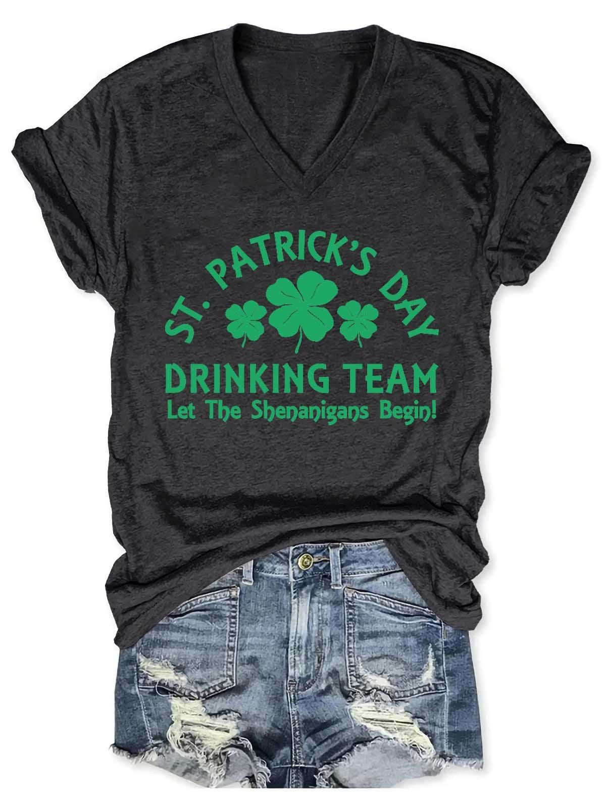 Women's Drinking Team St. Patrick's Day V-Neck T-Shirt - Outlets Forever