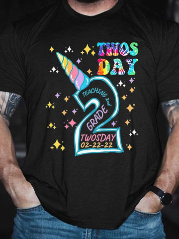 Men's Unicorn Teaching 2nd Grade On Twosday 2-22-22 T-Shirt - Outlets Forever