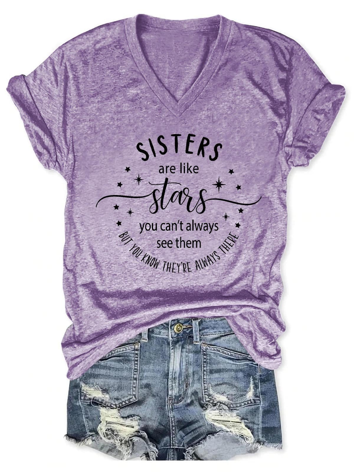 Women's Sisters Are Like Stars You Can't Always See Them But You Know They're Always There V-Neck T-Shirt - Outlets Forever