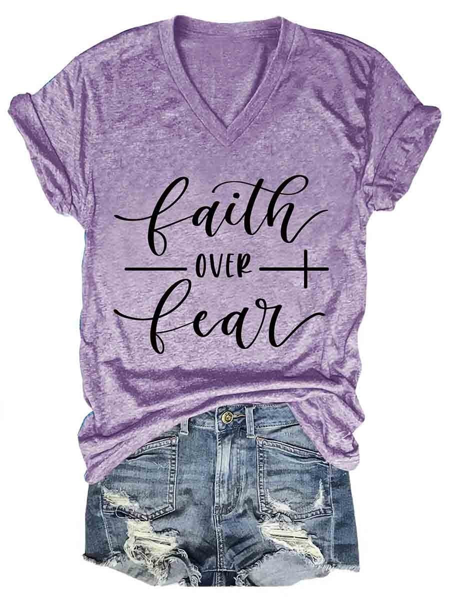 Faith Over Fear Women's V-Neck T-Shirt - Outlets Forever
