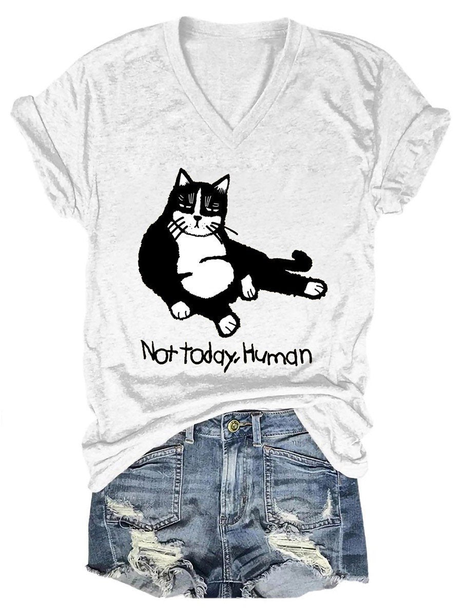 Not Today Human Cat Women's V-Neck T-Shirt - Outlets Forever