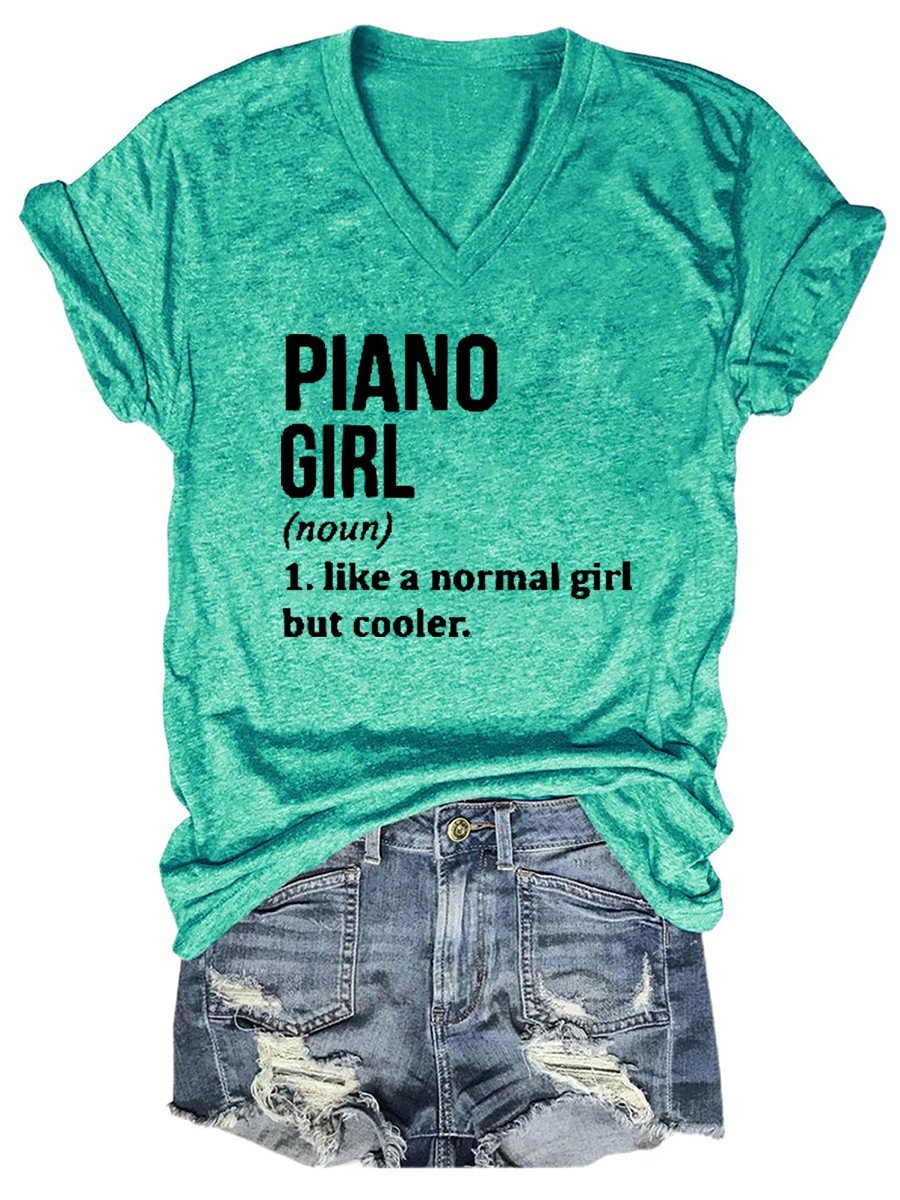 Women's Piano Girl Definition V-neck T-shirt - Outlets Forever