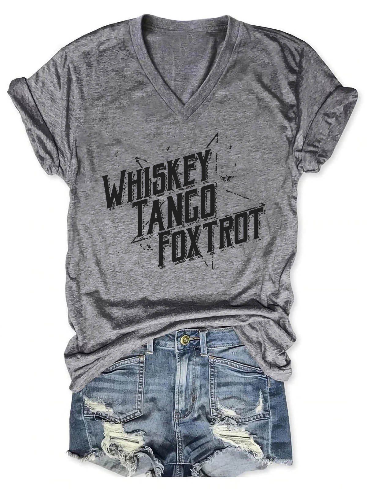 Women Whiskey Tango Foxtrot V-Neck T-Shirt - Outlets Forever