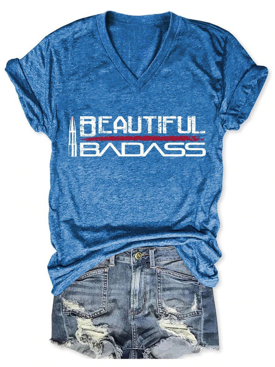 Women Beautiful Badass Funny V-Neck Tee - Outlets Forever