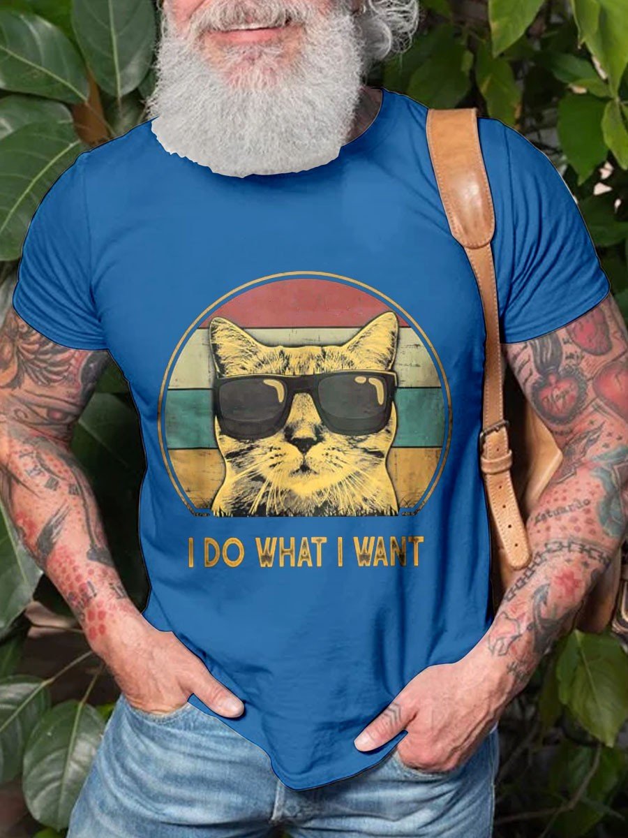 Men's Retro I Do What I Want Cat Funny Cat Lover Cotton T-shirt - Outlets Forever