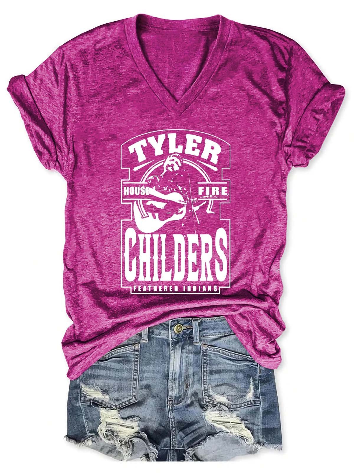 Women's Tyler Childers Feathered Indians V-Neck T-Shirt - Outlets Forever