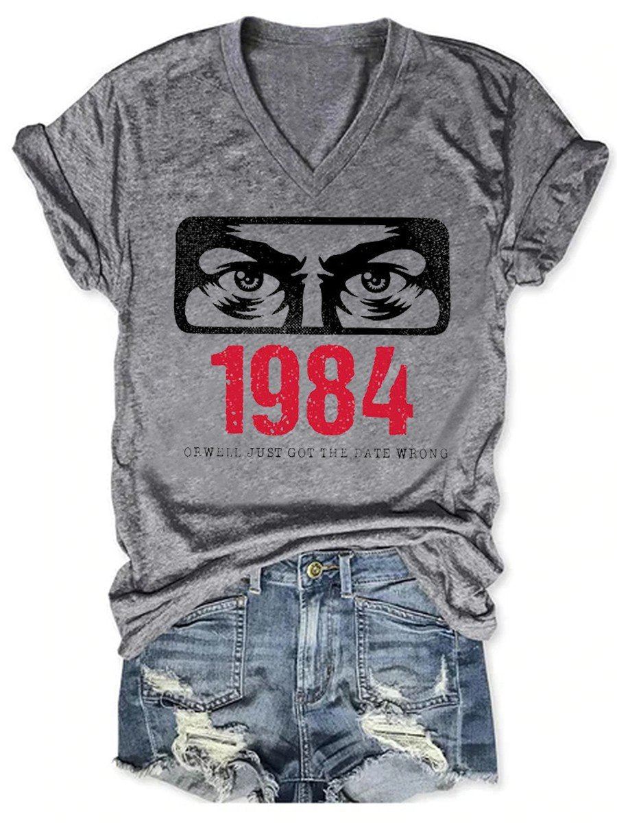 Women 1984 Just Got The Date Wrong V-neck T-shirt - Outlets Forever