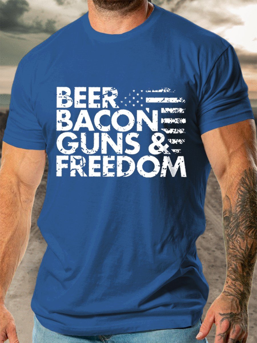 Men's Beer Bacon Guns And Freedom Beer Funny T-Shirt - Outlets Forever