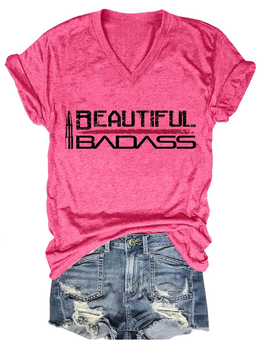 Women Beautiful Badass Funny V-Neck Tee - Outlets Forever