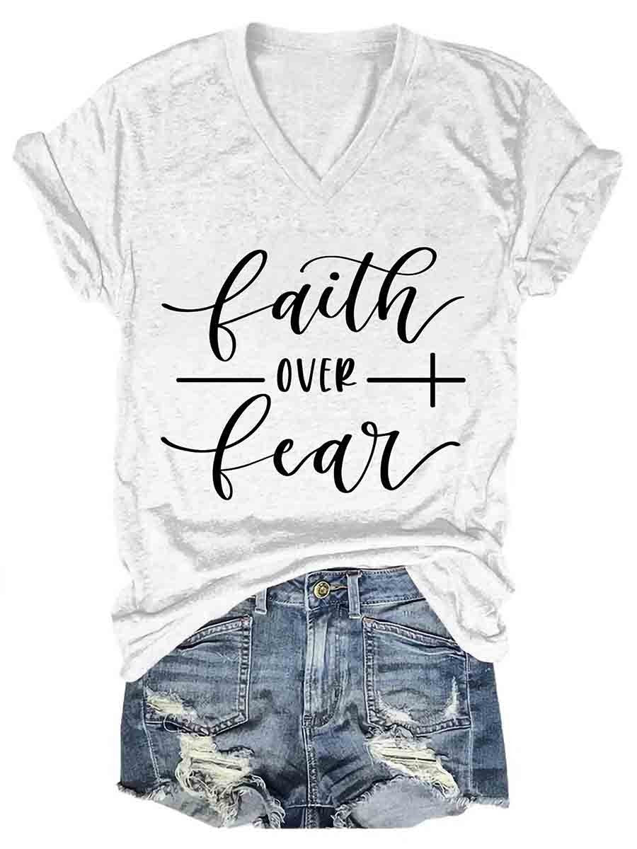 Faith Over Fear Women's V-Neck T-Shirt - Outlets Forever