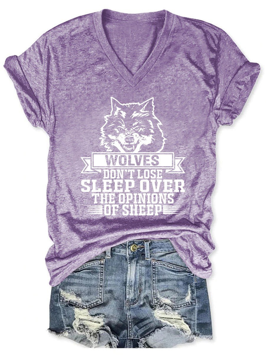 Women's Wolves Don't Sleep V-Neck T-Shirt - Outlets Forever