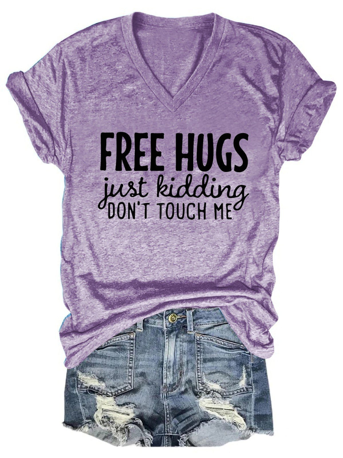 Free Hugs Just Kidding Don't Touch Me Women's V-Neck T-Shirt - Outlets Forever