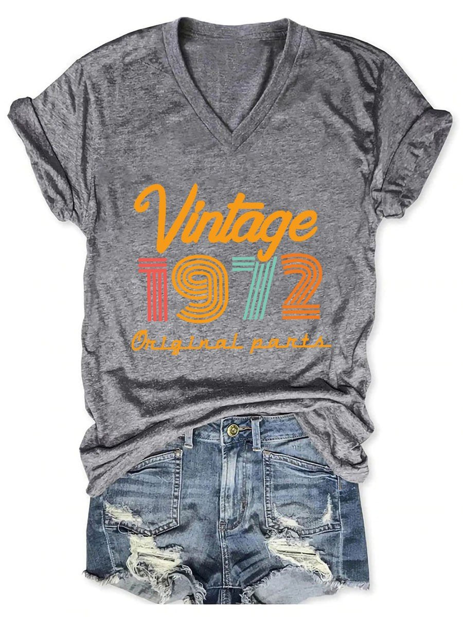 Women Vintage 1972 Funny 50th Birthday V-Neck Tee - Outlets Forever