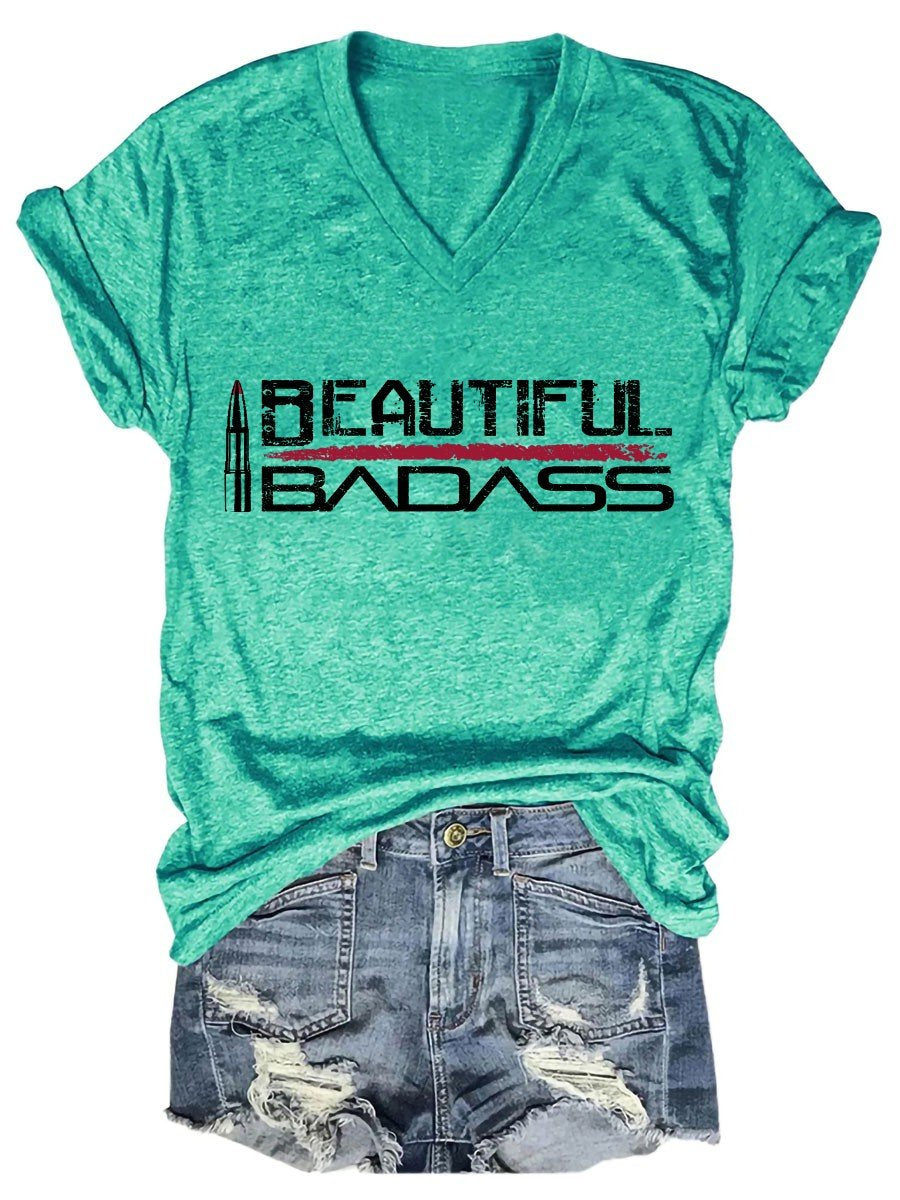 Women Beautiful Badass Funny V-Neck Tee - Outlets Forever