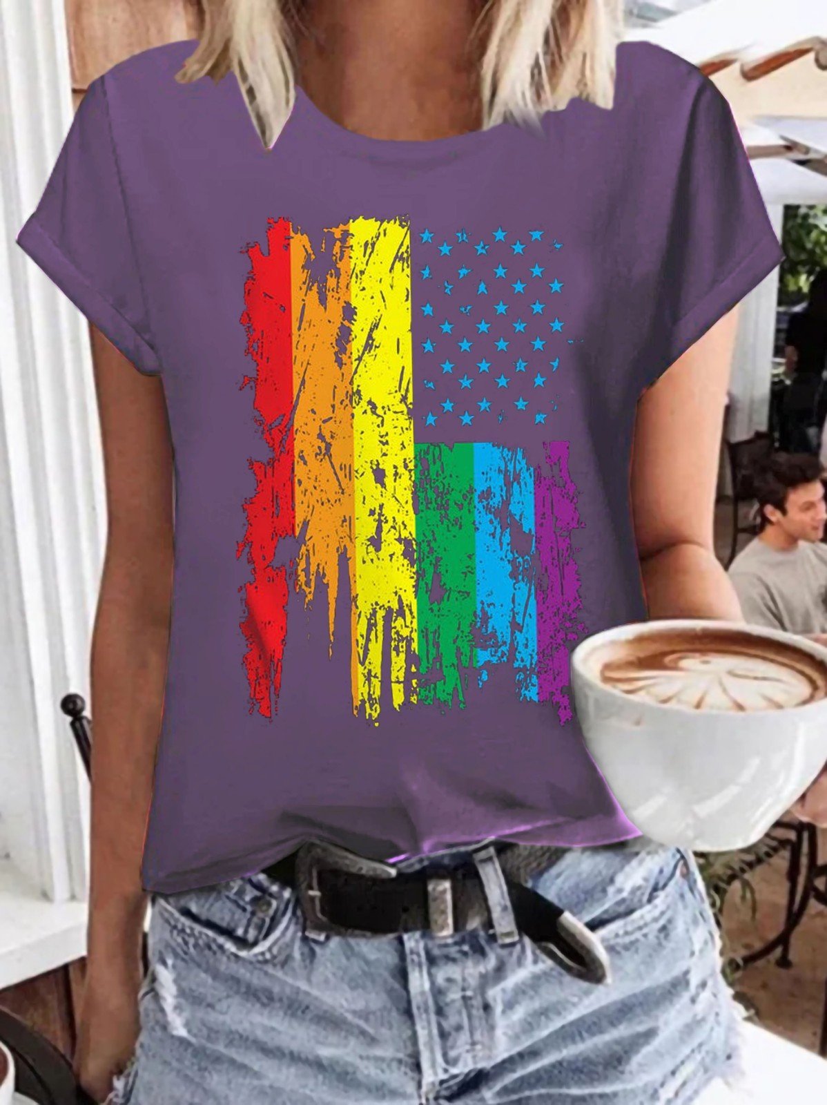Gay Pride Parade American Flag Women's T-shirt - Outlets Forever