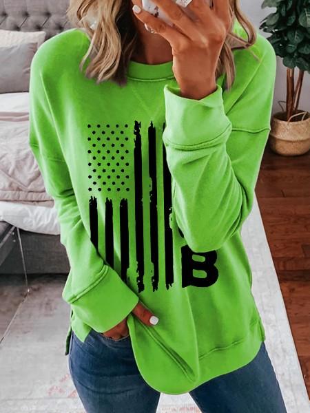 Women's Long Sleeve Flag Print T-shirt - Outlets Forever