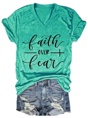 Faith Over Fear Women's V-Neck T-Shirt - Outlets Forever