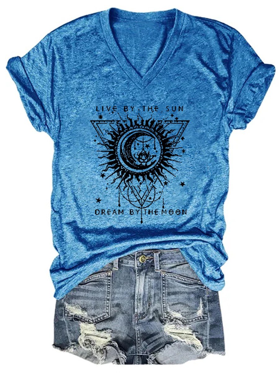 Women's Live By The Sun Dream By The Moon V-neck T-shirt - Outlets Forever