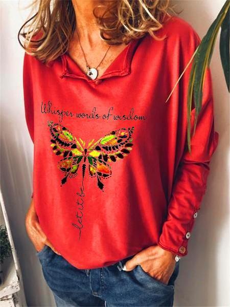 Women Whisper Words Of Wisdom Let It Be Butterfly Long Sleeve T-Shirt - Outlets Forever