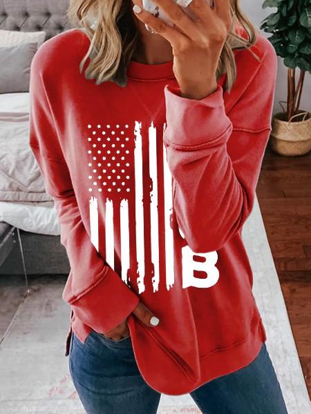 Women's Long Sleeve Flag Print T-shirt - Outlets Forever