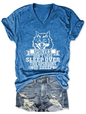 Women's Wolves Don't Sleep V-Neck T-Shirt - Outlets Forever