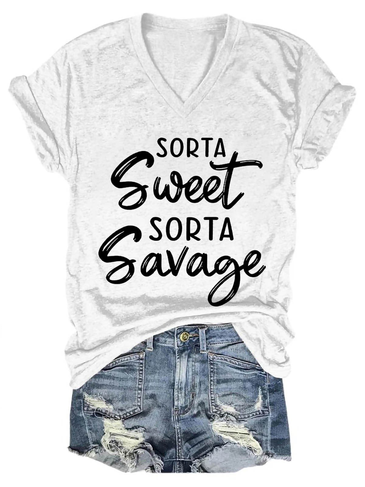 Women's Sorta Sweet Sorta Savage V-Neck T-Shirt - Outlets Forever