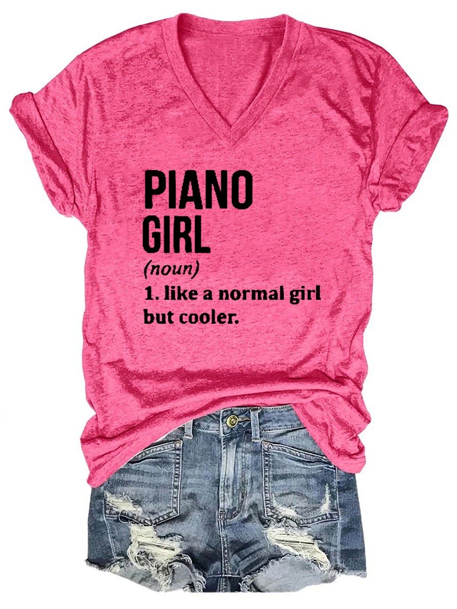 Women's Piano Girl Definition V-neck T-shirt - Outlets Forever