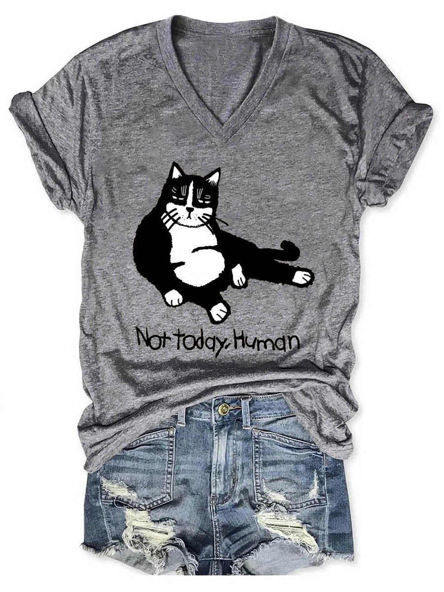 Not Today Human Cat Women's V-Neck T-Shirt - Outlets Forever