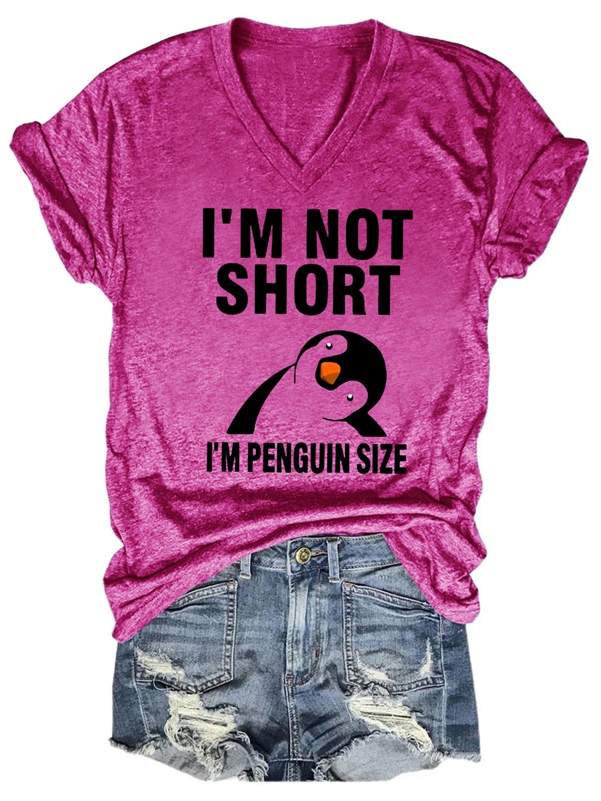 Women I'm Not Short I'm Penguin Size Funny T-Shirt - Outlets Forever