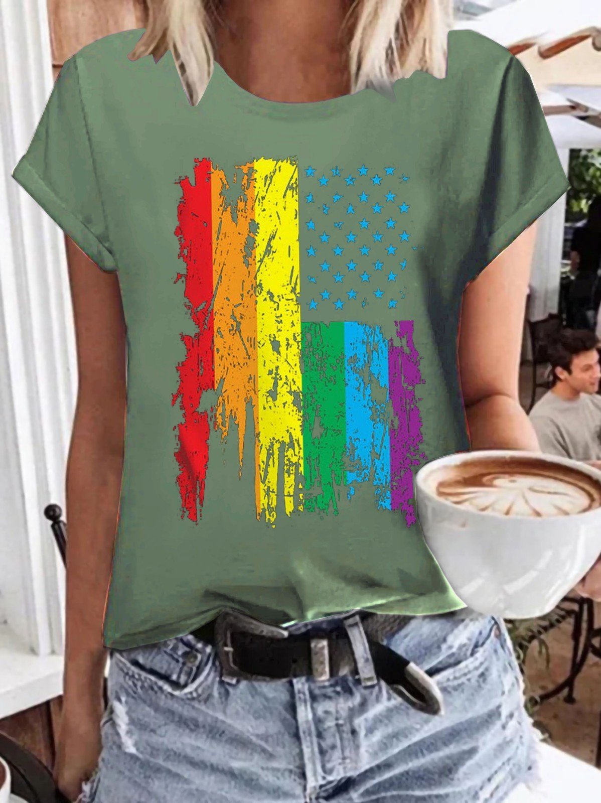 Gay Pride Parade American Flag Women's T-shirt - Outlets Forever