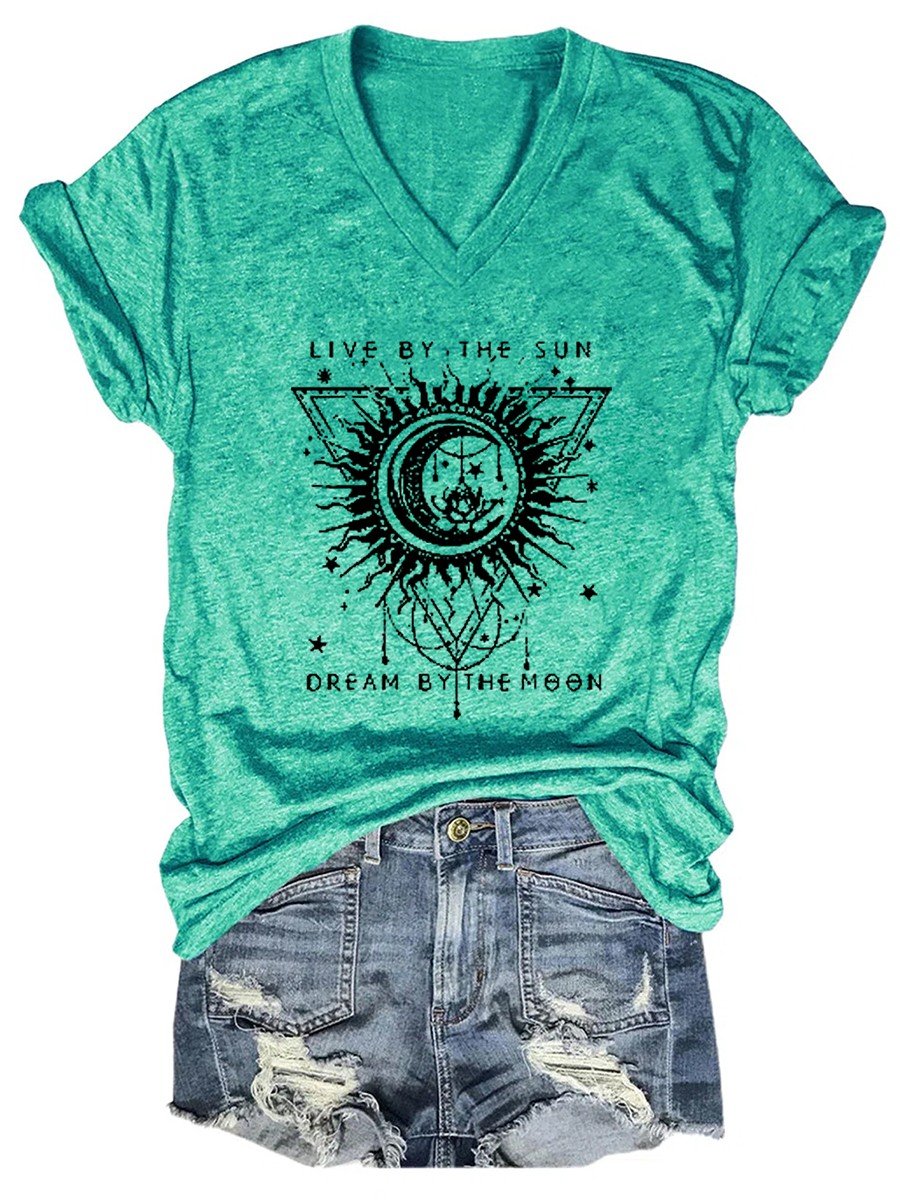 Women's Live By The Sun Dream By The Moon V-neck T-shirt - Outlets Forever