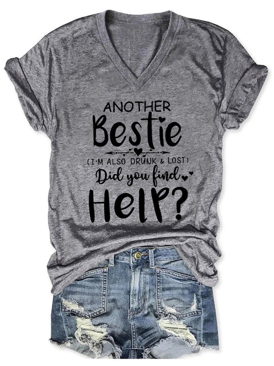 Women Another Bestie Funny V-Neck Tee - Outlets Forever