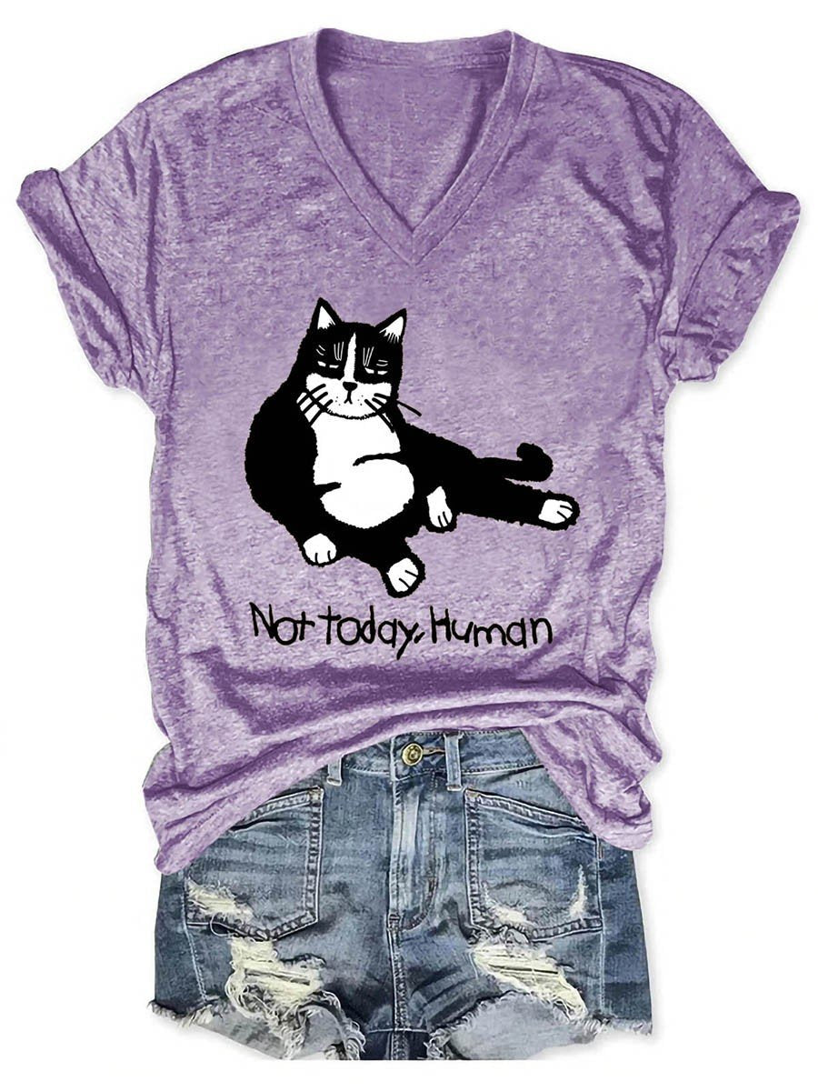 Not Today Human Cat Women's V-Neck T-Shirt - Outlets Forever