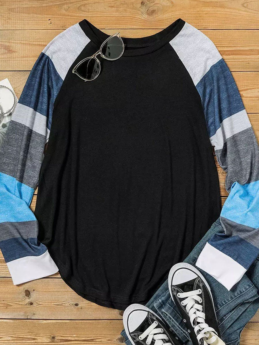 Color Block O-Neck Long Sleeve Top - Outlets Forever
