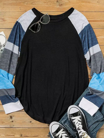 Color Block O-Neck Long Sleeve Top