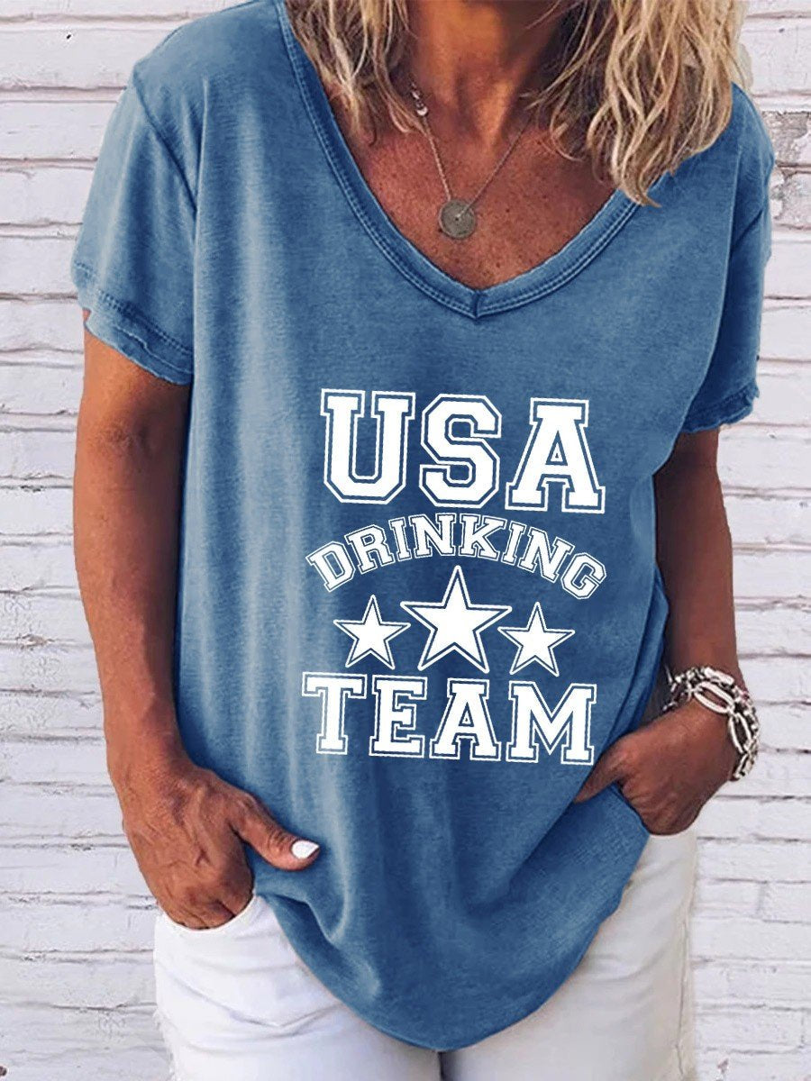 Women's Usa Drinking Team V-Neck T-Shirt - Outlets Forever