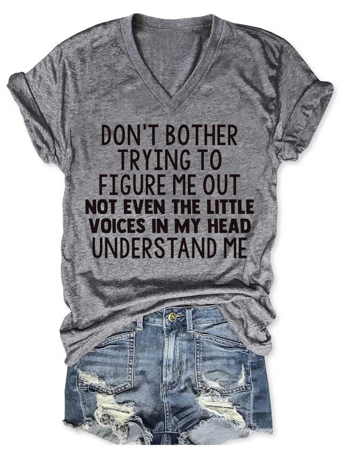Women's Don't Bother Trying To Figure Me Out V-Neck T-Shirt - Outlets Forever