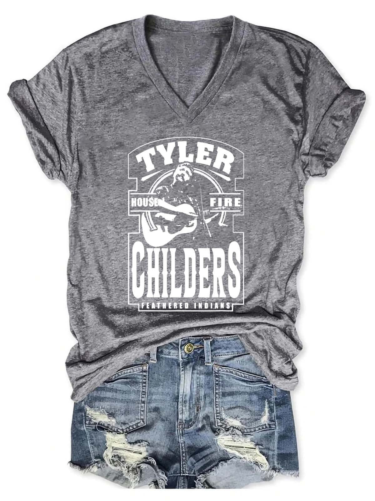 Women's Tyler Childers Feathered Indians V-Neck T-Shirt - Outlets Forever